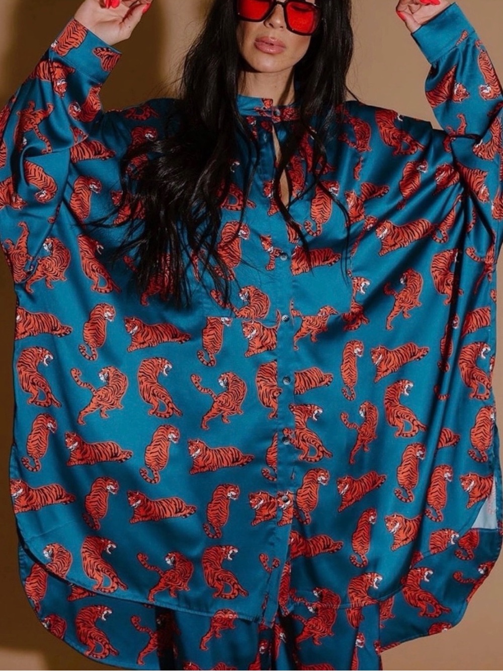 Dressed in Lala Satin Playsuit, Tiger Print, size Small